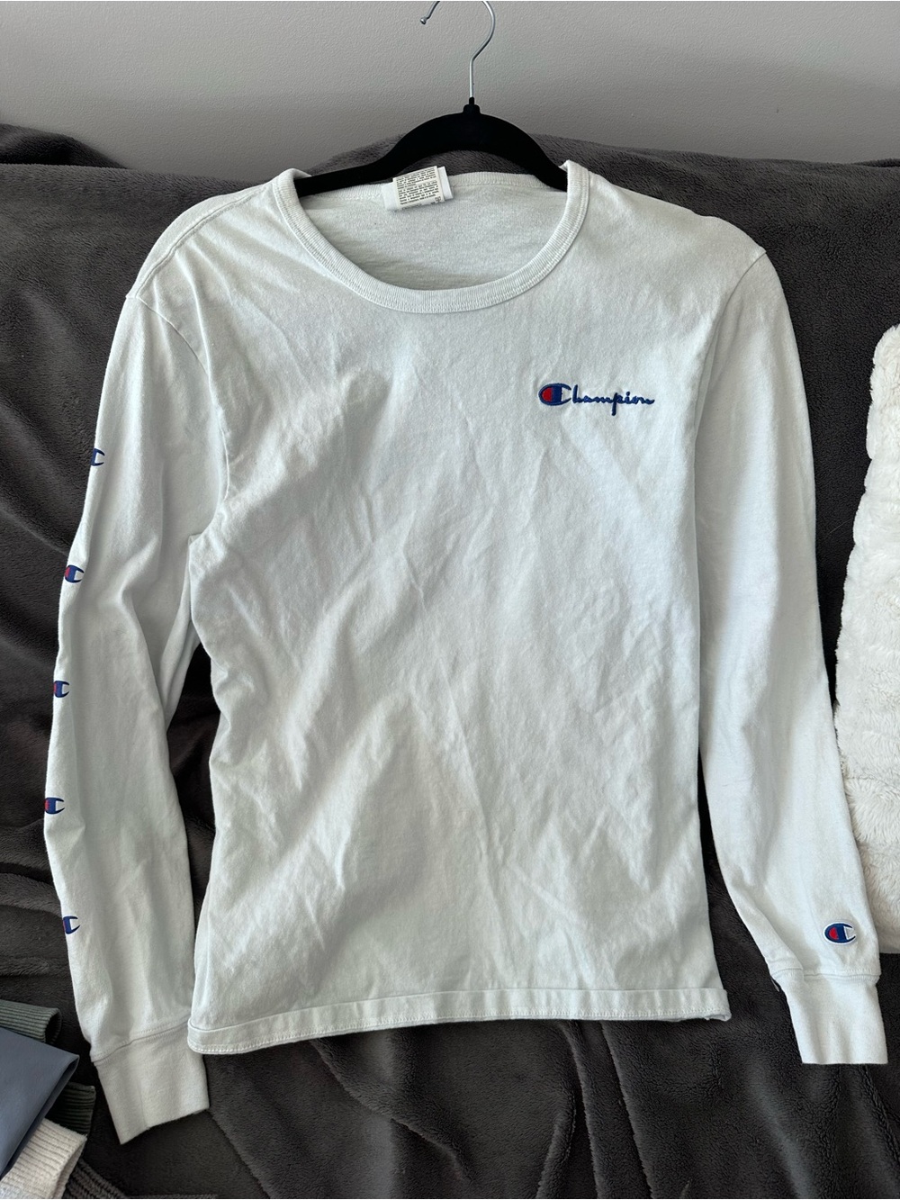 Champion womens Long-Sleeve White Logo Tee